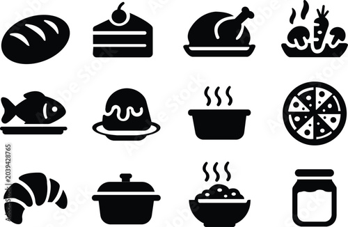 Canvas-taulu A set of Smart cooking reheating preset pizza fermenting rice vector icon oven yogurt cake