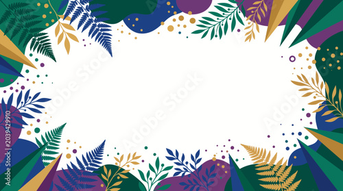 Canvas Print Colorful tropical foliage border with white center frame.