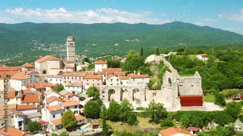 Aerial view of old town of Kastav above Kvarner bay in Croatia