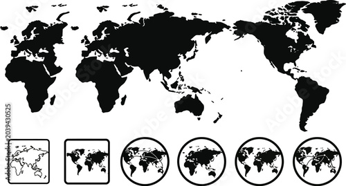 Photography Collection of world maps in different shapes and formats for global navigation a