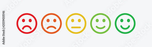 Tableau sur toile Five facial expression emoticons ranging from very unhappy to very happy on a wh