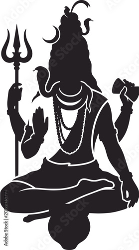 Cuadro en lienzo Silhouette of Hindu deity Shiva meditating, holding trident