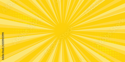 Yellow abstract background with light of sunburst. yellow starburst with halftone. sun ray retro background with flash