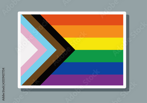 Bandera del orgullo del progreso inclusivo con un borde blanco sobre un fondo gris
