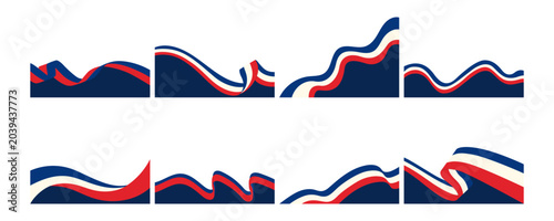 Sett of Juneteenth Wavy Flag Corner. Vector Set