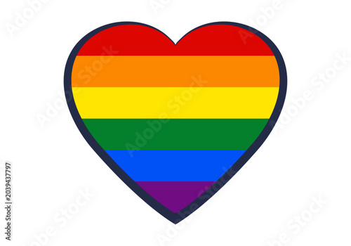 Corazón con los colores de la bandera del orgullo lgbtq y contorno oscuro