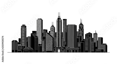 Modern City Skyline Silhouette Illustration, Urban Architectural Design
