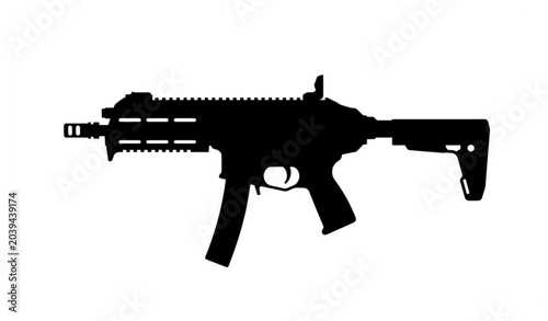 Bild auf Leinwand Modern submachine gun black silhouette vector illustration isolated on white bac