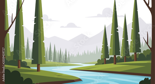 Schilderij op canvas Serene Forest River Landscape