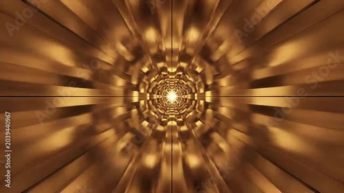 Abstract golden tunnel with bright light at the center point