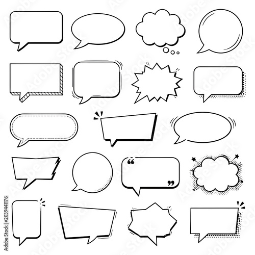 Set of 20 Hand-Drawn Comic Speech Bubbles and Thought Balloons Vector