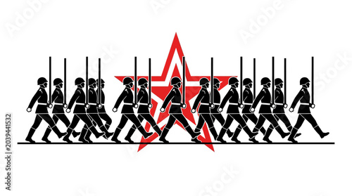 Fotografi Military Parade with Red Star Symbol