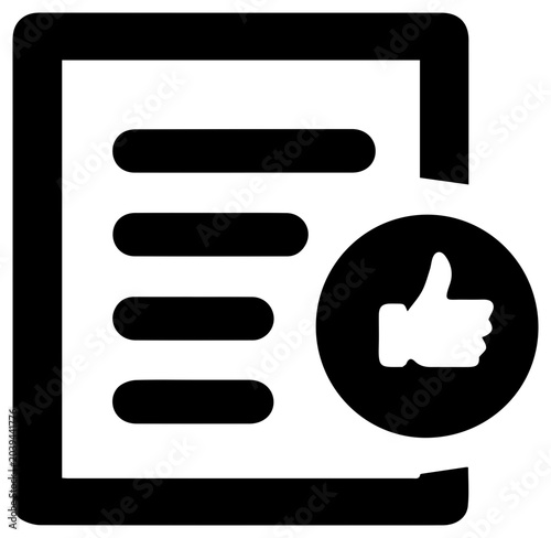Solid black filled icon of like kind exchange 1031 approval document with thumbs up symbol modern graphic design element for business and finance concepts