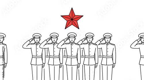 Foto Military Uniforms Saluting Red Star Symbol Line Drawing Illustration