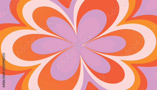 Vibrant retro seventies style flower vector illustration featuring bold orange and light pink layered shapes