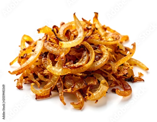 Roasted onion slices on white background