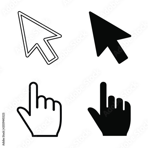 Computer mouse click and hand pointer icons set transparent background