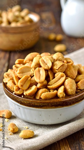 Roasted peanuts in a bowl on a table