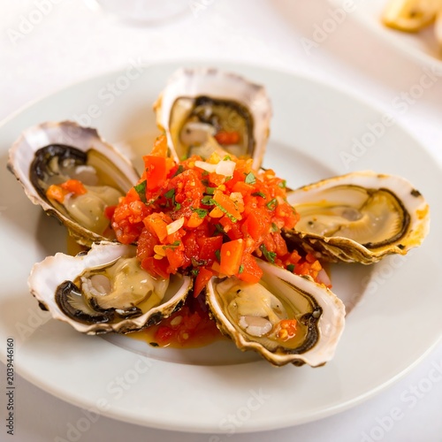 Roasted oysters with a tomato salsa