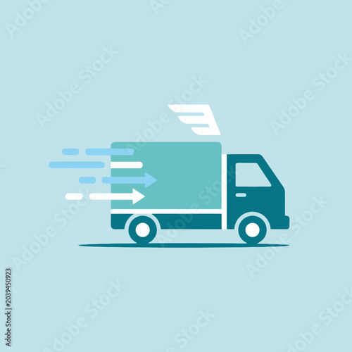 Valokuva A stylized delivery truck moving quickly across a light background