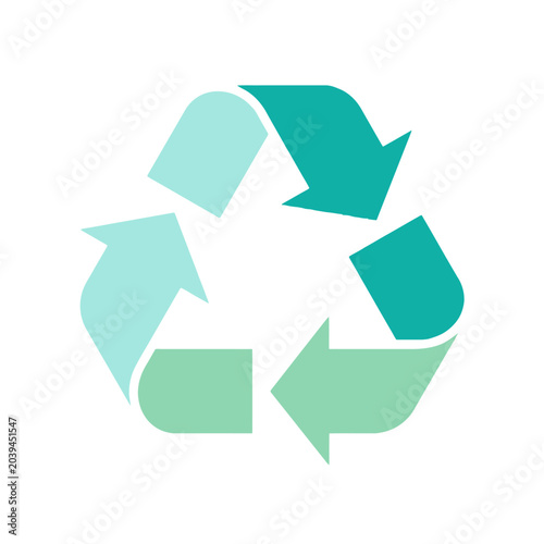 A simple green recycling symbol isolated on a white background