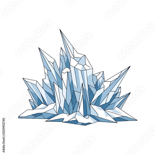 A sharp illustration of a jagged blue ice crystal formation on a white background