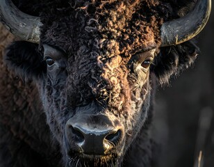 Close-up of bison bull face.