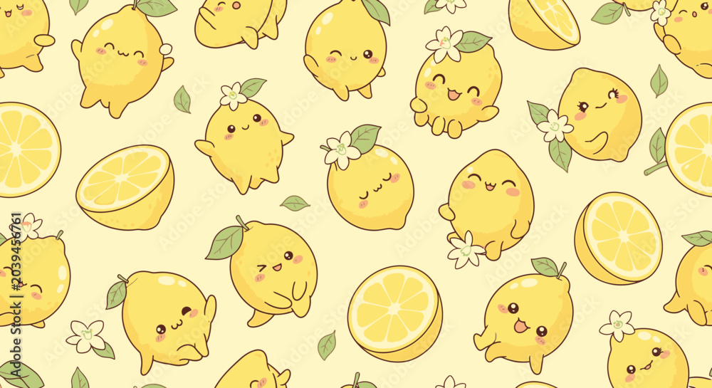 Fototapeta premium Cartoon Lemons With Various Emotions Faces.