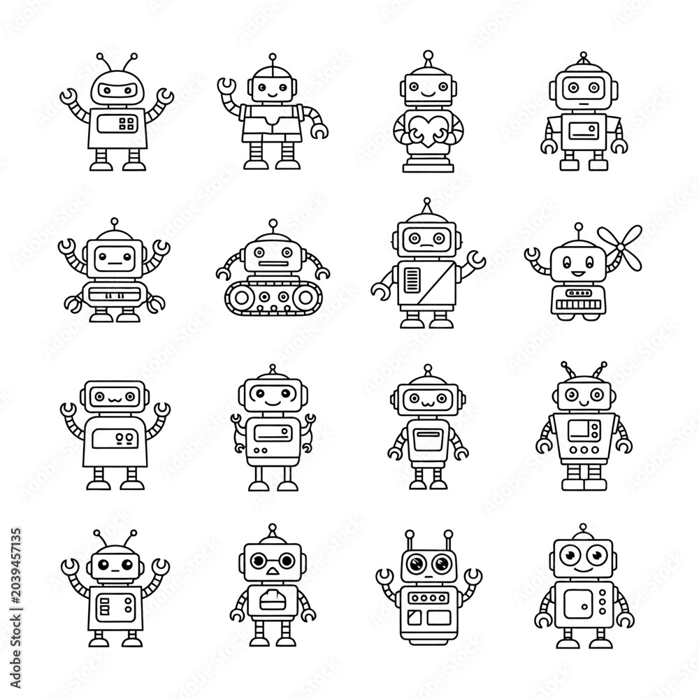 Obraz premium Collection of various robot characters.
