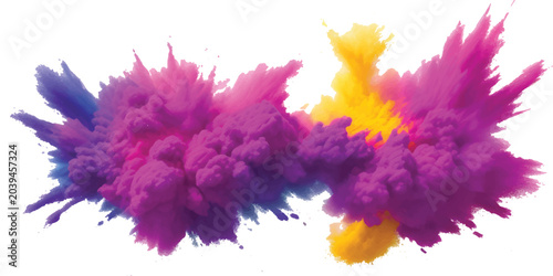 Colorful rainbow powder explosion on a transparent background. A burst of colorful powder creates a beautiful, vivid display against a bright white background, abstract watercolor background