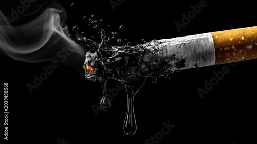 Smoke and Drip from Smoking Cigarette with Black Background
