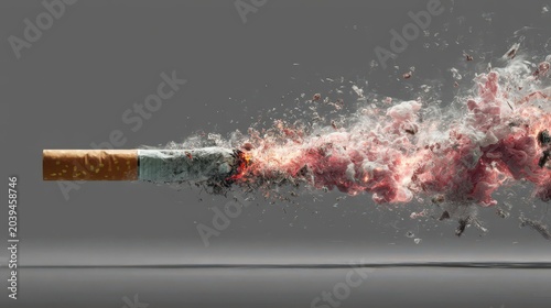 Abstract Representation of a Cigarette Breaking with Smoke and Sparks