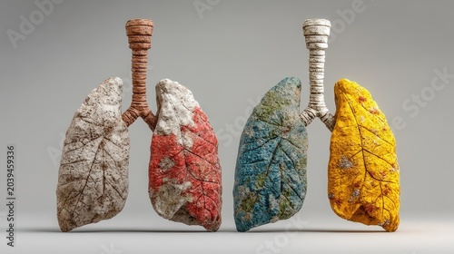 Colorful Artistic Representation of Lungs Made from Textured Leaves