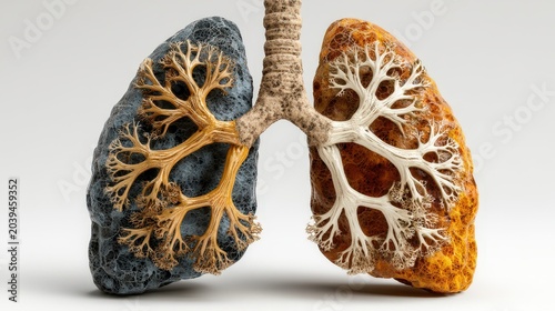 Detailed Anatomy Illustration of Human Lungs with Bronchial Tree