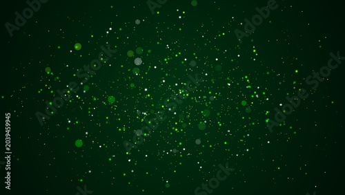 Foto Glowing Green Particles on Dark Background