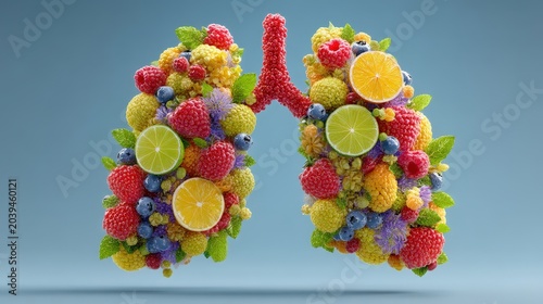 Lungs Made of Colorful Fruits Representing Healthy Living