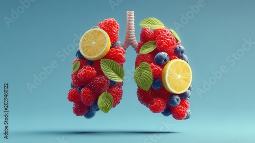 Colorful Fruit Representation of Healthy Human Lungs with Citrus
