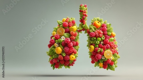 Lungs Made of Fresh Fruits and Leaves Illustrating Health Concept