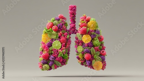 Lungs Made of Colorful Fruits Representing Health and Vitality