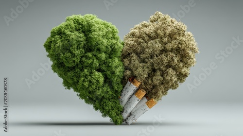 Heart Shape with Green Trees and Cigarette Butts Symbolizing Choices