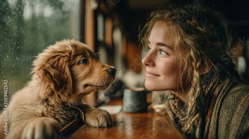 Heartwarming Connection Between Woman and Puppy on Rainy Day
