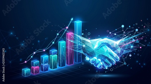 A handshake with business growth graph representing a successful partnership.