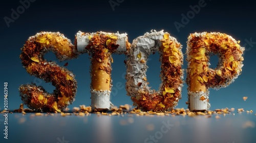 Stop Smoking Concept with Cigarettes and Ashes Formed Letters