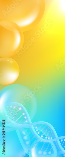Hyaluronic acid and Niacinamide hair and skin solutions ad, yellow and blue collagen serum drop with cosmetic advertising background ready to use, illustration vector.	