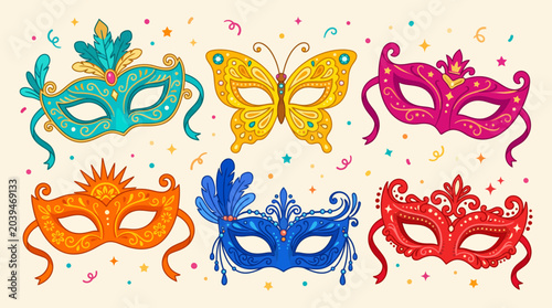 Foto Vibrant Masks and Butterfly for Carnival.