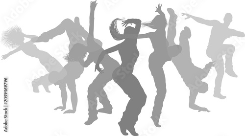 Street dancers dancing silh...