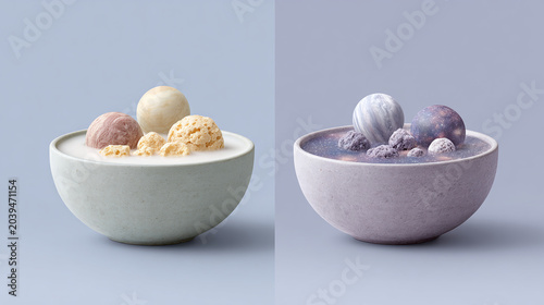 Explore the Whimsical World of Creative Ice Cream Bowls: A Fusion of Traditional and Cosmic Flavors Perfect for Indulgence and Visual Delight!