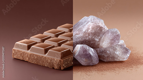 Delve into the Luxurious World of Chocolate and Amethyst: Explore Flavorful Indulgence and Natural Beauty in a Stunning Visual Contrast