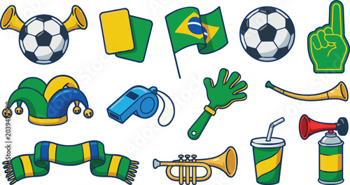 Photos Brazil soccer icons, football symbols, sports graphics, vector set