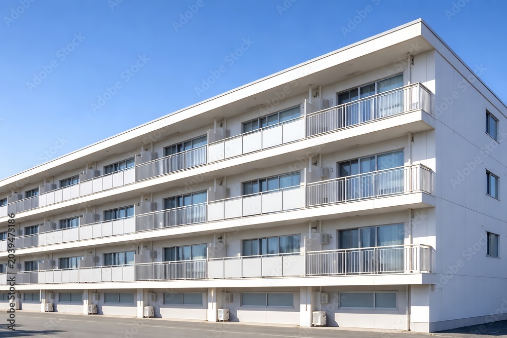 Fototapeta premium Exterior view of modern apartment building with balconies